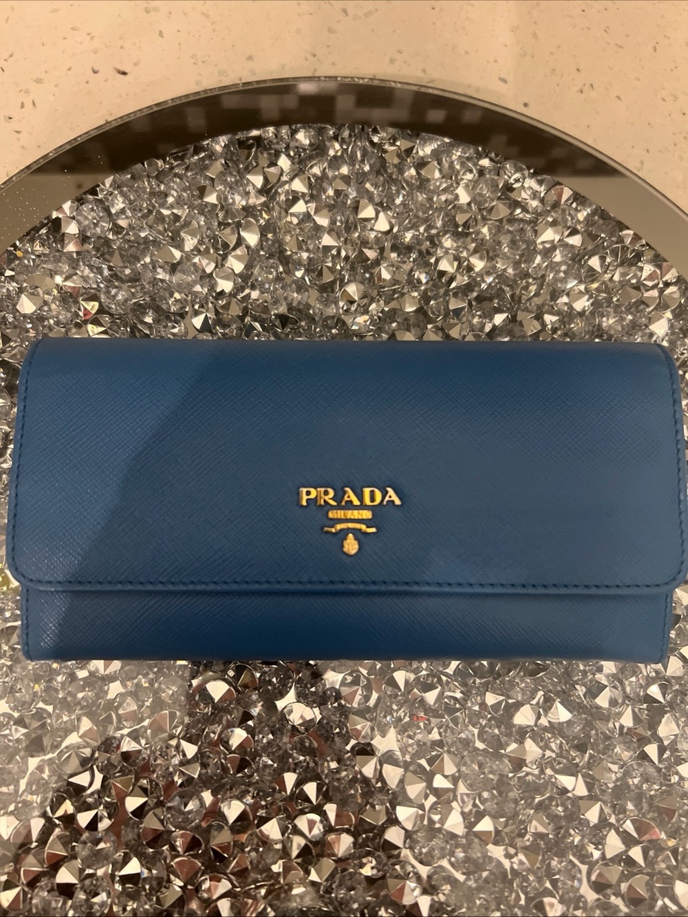 Prada Saffiano Leather Color block Wallet - Blue/yellow/white/black